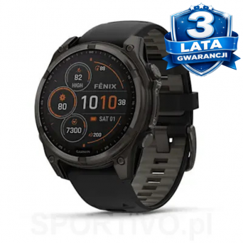 GARMIN Fenix 8 - 47 mm, SOLAR Sapphire Carbon Gray DLC Titanium z silikonowym paskiem w kolorze Black/Pebble Gray + Mapa Topograficzna OSM 2026 [010-02906-11]