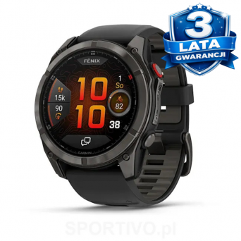 GARMIN Fenix 8 Pro - 51 mm, AMOLED Sapphire Carbon Gray DLC Titanium z silikonowym paskiem w kolorze Black/Pebble Gray + Mapa Topograficzna OSM 2026 [010-03199-01]