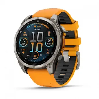 GARMIN Fenix 8 - 47 mm, AMOLED Sapphire Titanium z silikonowym paskiem w kolorze Spark Orange/Graphite + Mapa Topograficzna OSM 2025 [010-02904-11]